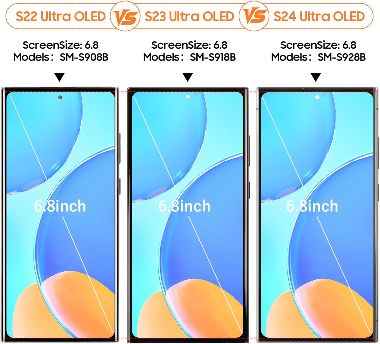 OLED Screen for Samsung Galaxy S22 Ultra 5G Screen Replacement S22 Ultra 5G LCD Screen SM-S908B Touch Display Digitizer Assembly Repair Parts with Frame(US Version,with Fingerprint Function)