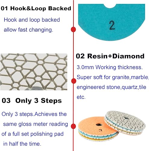 Miniatura 3 de DIAVANCUT Almohadillas de pulido de diamante de 4 pulgadas en seco y húmedo de 3 pasos de 4 pulgadas, almohadillas de pulido de 3 pasos para