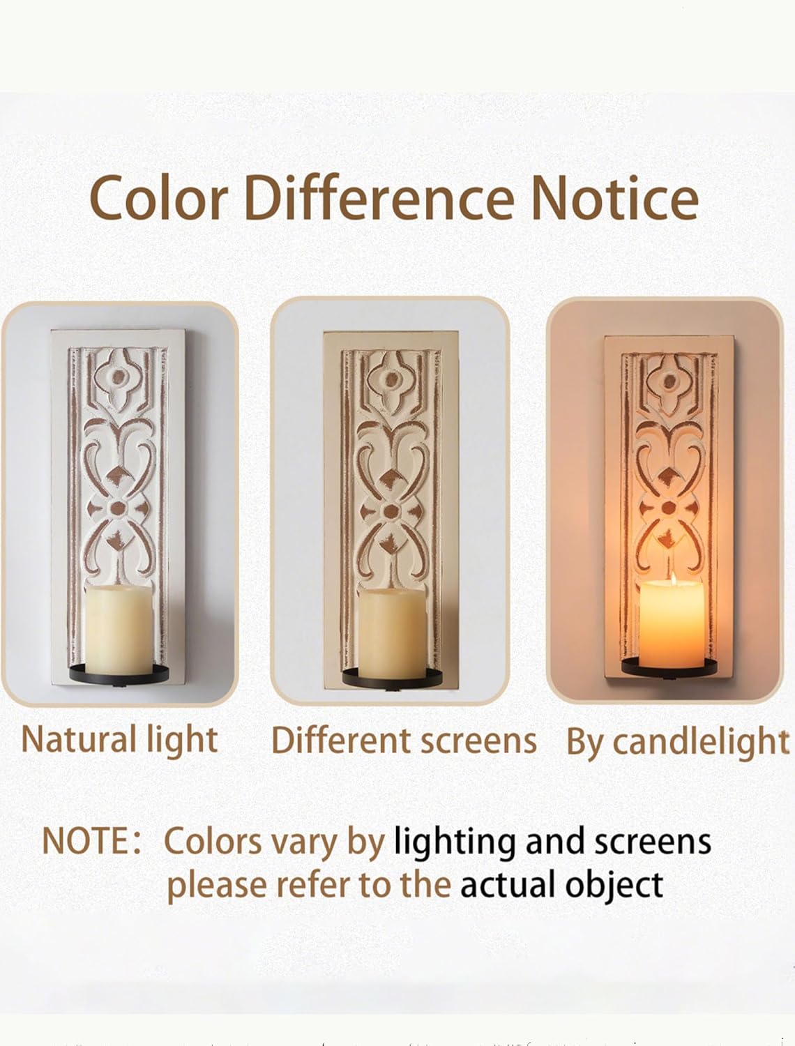 Rustic Candle Sconces Wall Decor Set of 2 - White Farmhouse Art Distressed Thickened Candles Shelf for Bathroom Bedroom Fireplace - Wood Wall Candle Holders for Pillar Candles Plants