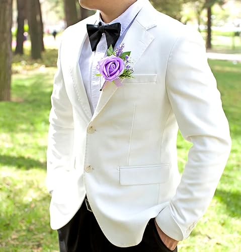 Miniatura 8 de Ramo de boda morado lavanda para novias, damas de honor y flores a juego para novio, rosas artificiales, flores lilas, ramo de novia para decoración