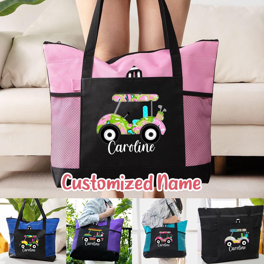 BYFDIY Custom Golf Tote Bag Zipper Personalized Name Golf Cart Tote Bag Handbag for Mother Sports Travel Golfer Gifts for Women Size 17.7"×13.4"×3.93"