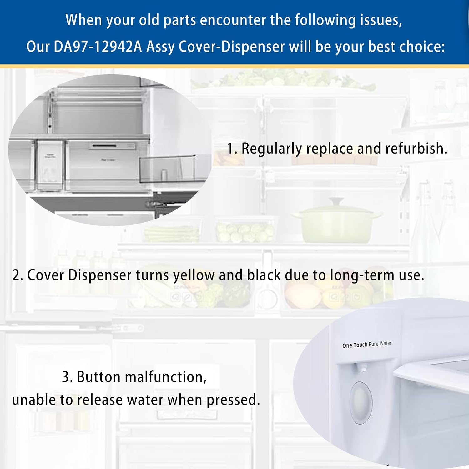 DA97-12942A (OEM) Assy Cover-Dispenser Compatible with Samsung refrigerator | Replacement Ice Assembly Dispenser Cover AP5651849 3036257 PS5575407-10 year warranty