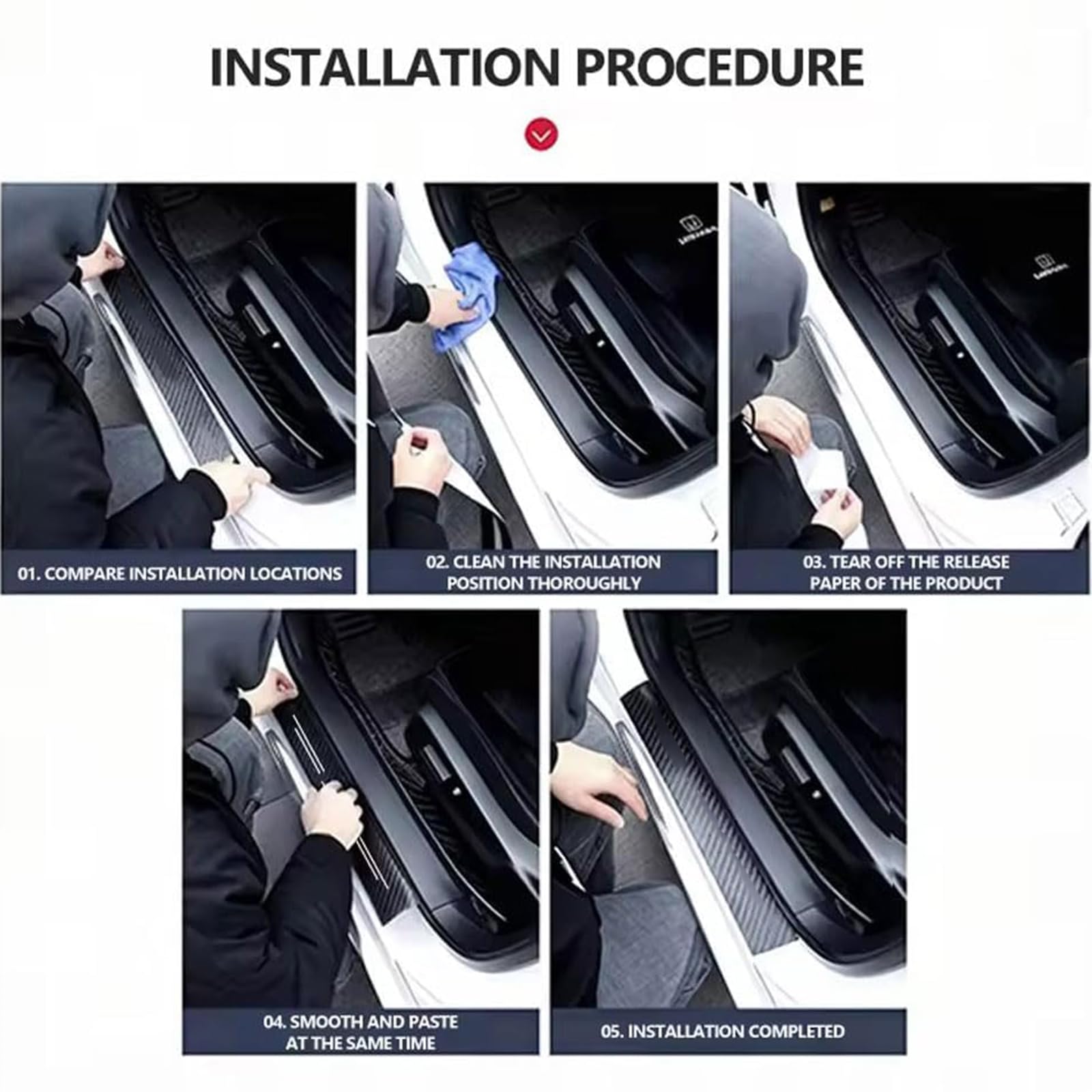 4 Pezzi Battitacco per Auto Sticker, per Ford ST-Line ST Line stline Accessori Tuning, Adesivo per Il Bordo della Davanzali Pellicola AntiGraffio Porte in Fibra Carbonio,Red