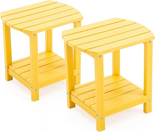 Miniatura 21 de Adirondack - Mesa auxiliar pequeña para exteriores, resistente a la intemperie, HDPE con almacenamiento de 2 niveles para hoguera, balcón, jardín,