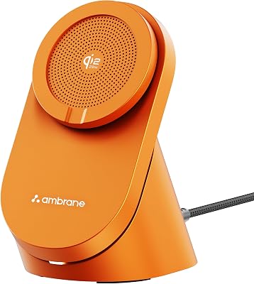 25W Qi2.2 Magsafe Wireless Charger with Stand & Heat Control Mechanism, Perfect for Table, Fast Charge 40% in Just 30 Mins Wirelessly for iPhone 12-17 All Models (AerosynQ 4, Orange)