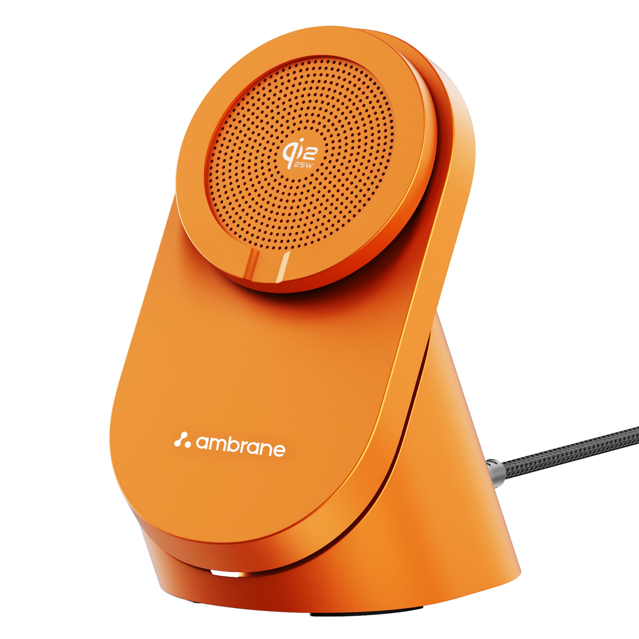 Ambrane 25W Qi2.2 Magsafe Wireless Charger with Stand & Heat Control Mechanism, Perfect for Table, Fast Charge 40% in Just 30 Mins Wirelessly for iPhone 12-17 All Models (AerosynQ 4, Orange)-image-48
