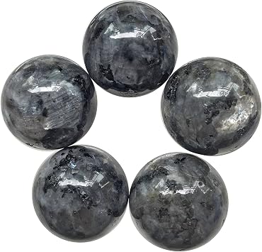 Fekuar 5 Pcs Black Labradorite Crystal Sphere Ball Set, Polished Healing Energy Mineral Gemstone Balls for Reiki Chakra Decoration Fengshui 20mm