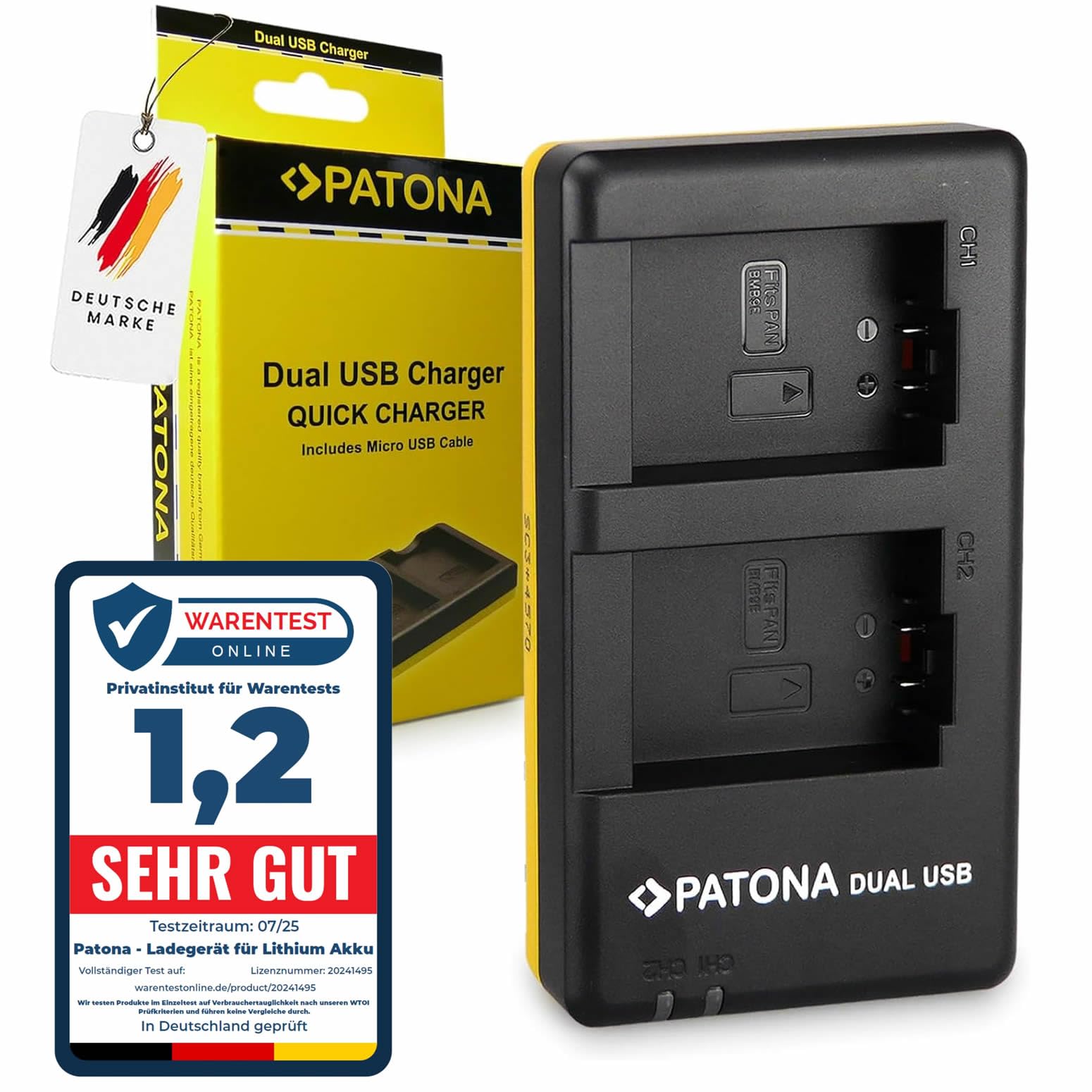 PATONA Dual Chargeur Photo pour Panasonic DMW-BMB9 BMB9E, BP-DC9 | Chargeur voyage compact pour Lumix DMC FZ40, FZ45, FZ48, FZ100, FZ150
