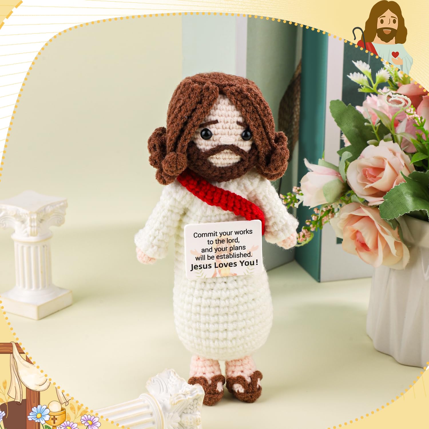 Bambole di peluche all'uncinetto Figura religiosa di Gesù o Maria Portachiavi o decorazioni per scaffali Bambole fine Casa Dec Regalo per la festa del papà  26