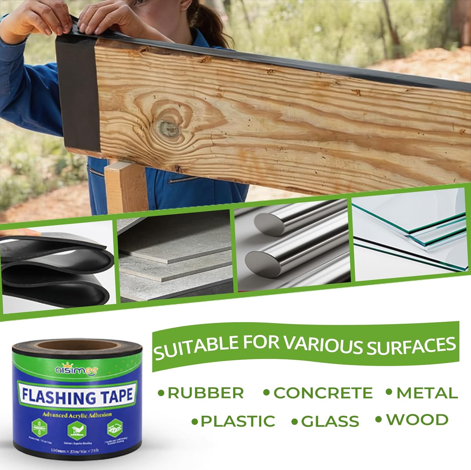 Flashing Tape for Windows and Doors, 4 in x 30 ft, 11.8 mils, All Weather & UV Resistant Flashing Tape, Industrial-Grade Acrylic Adhesive, Suitable for Panel seams, Building Maintenance - Black
