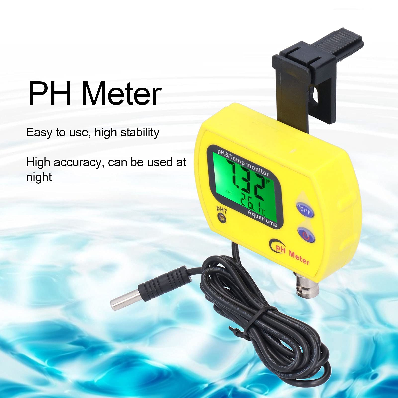Tester PH con Sonda Sostituibile, Kit Test PH Acquario per Piscine Idroponiche, ℃/F 0-14,00 PH Kit di Monitoraggio della qualità dell'Acqua Dell'acquario(EU Plug 220V)