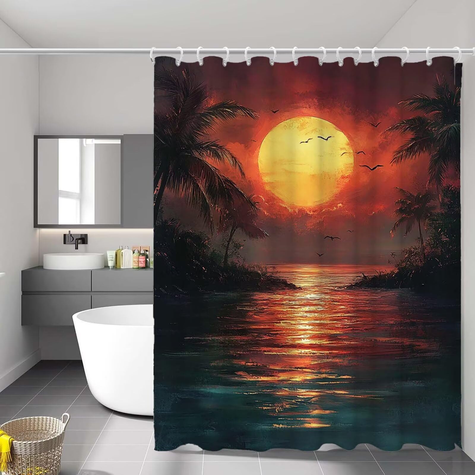 Rideau de douche plage 90 x 180 pour baignoire, ambiance vacances sous la douche
