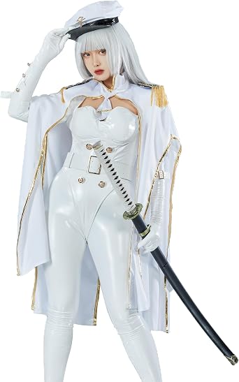 miccostumes x Chowbie Women Costume Anime Inquisitor Cosplay Lingerie Set White Bodysuit with Pants Cloak Hat