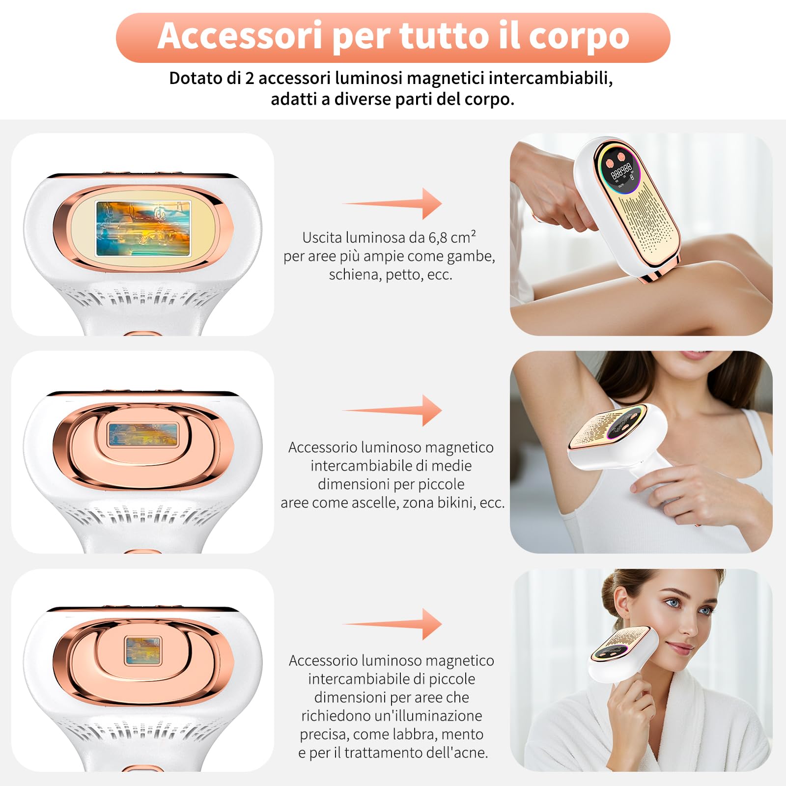 NIKYJM Epilatore Luce Pulsata con 6.8 cm² Grande Calibro, 600-1200nm Lunghezza D'onda, 3 in 1 HR/SC/RA, 9 Livelli di Energia, Epilatore a luce pulsata IPL (Oro rosa)