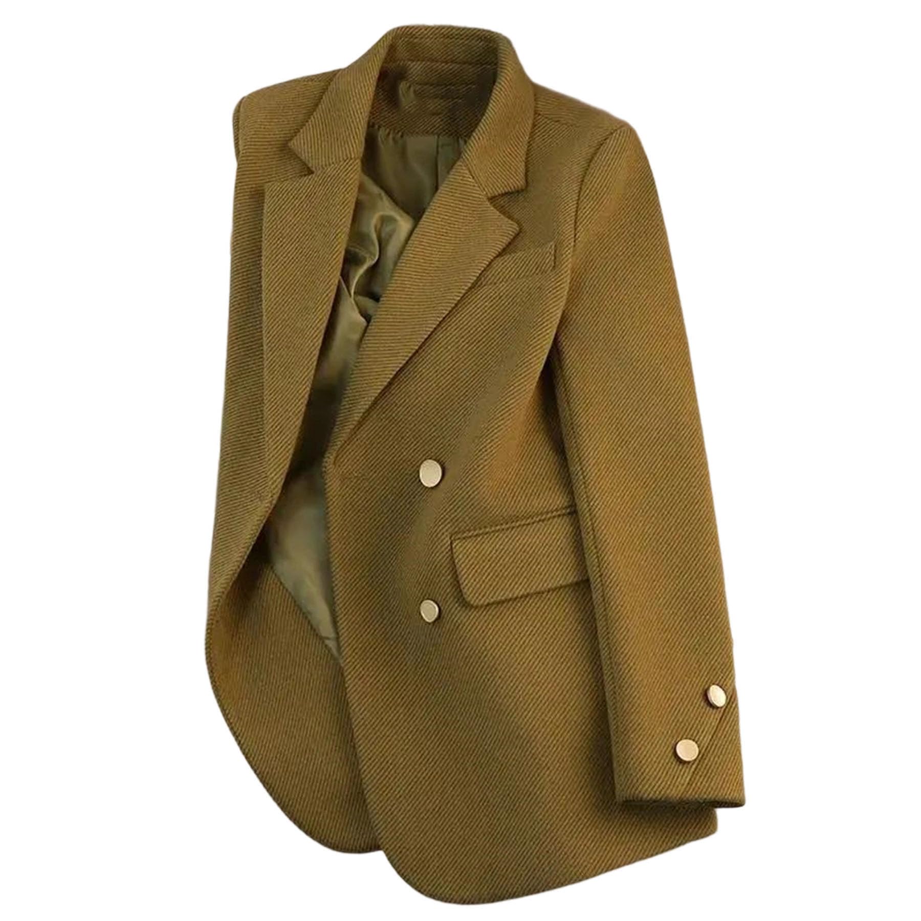 Womens Business Casual Double Breasted Blazer with Pockets Slim Fit Notched Lapel Buttoned Suit Jacket for Office Work