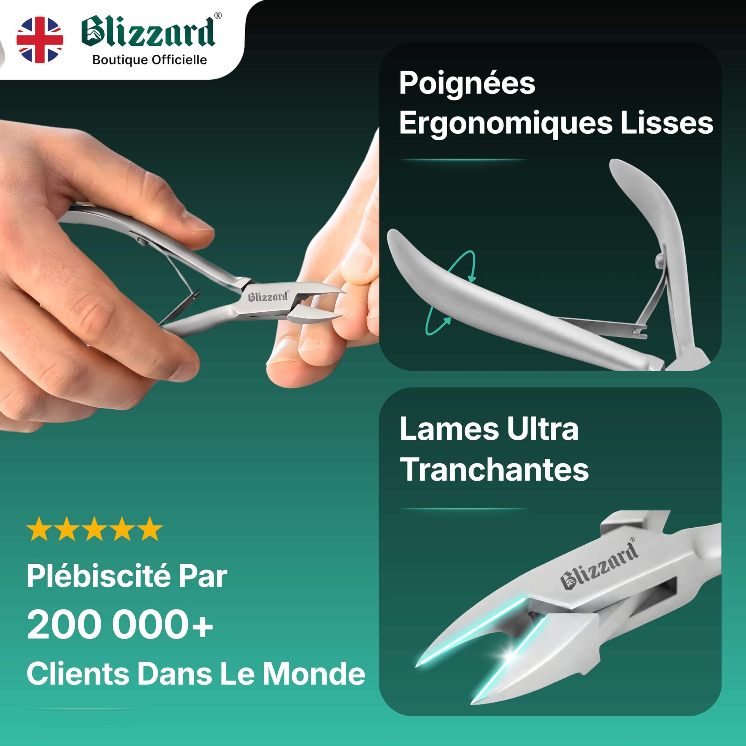 Blizzard Pince à Ongles Pieds pour Ongles Incarnés et Épais - Coupe-Ongles Professionnel en Acier Inox - Seniors et Hommes - Idéal Pédicure et Soin des Pieds - Qualité Podologie - 13cm Mors Plats