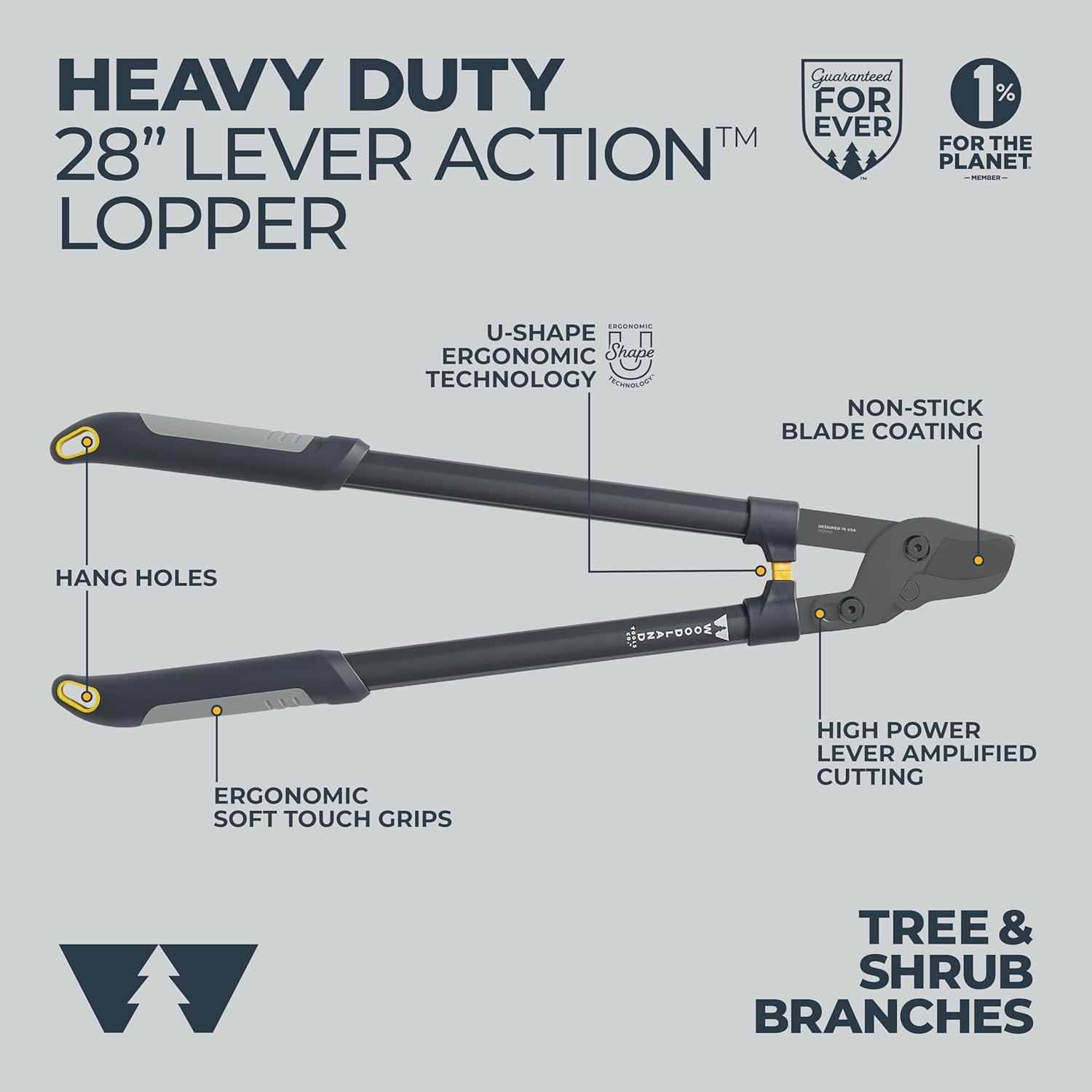 Woodland Tools Heavy Duty Lopper – 28 Inch Lever-Action Branch Cutter with Bypass Blade and Non Slip Grip – Manual Tree Limb Cutter for Thick Branches and Tough Yard Work