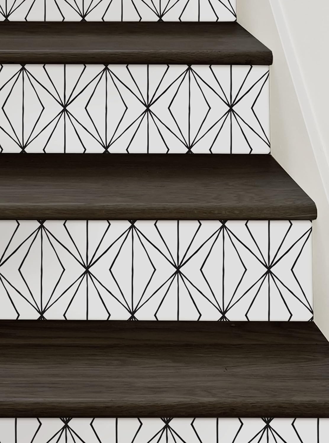 Diamond Points Peel and Stick Stair Riser Strips (15 Pack - 48" w x 7.5" h, Black)