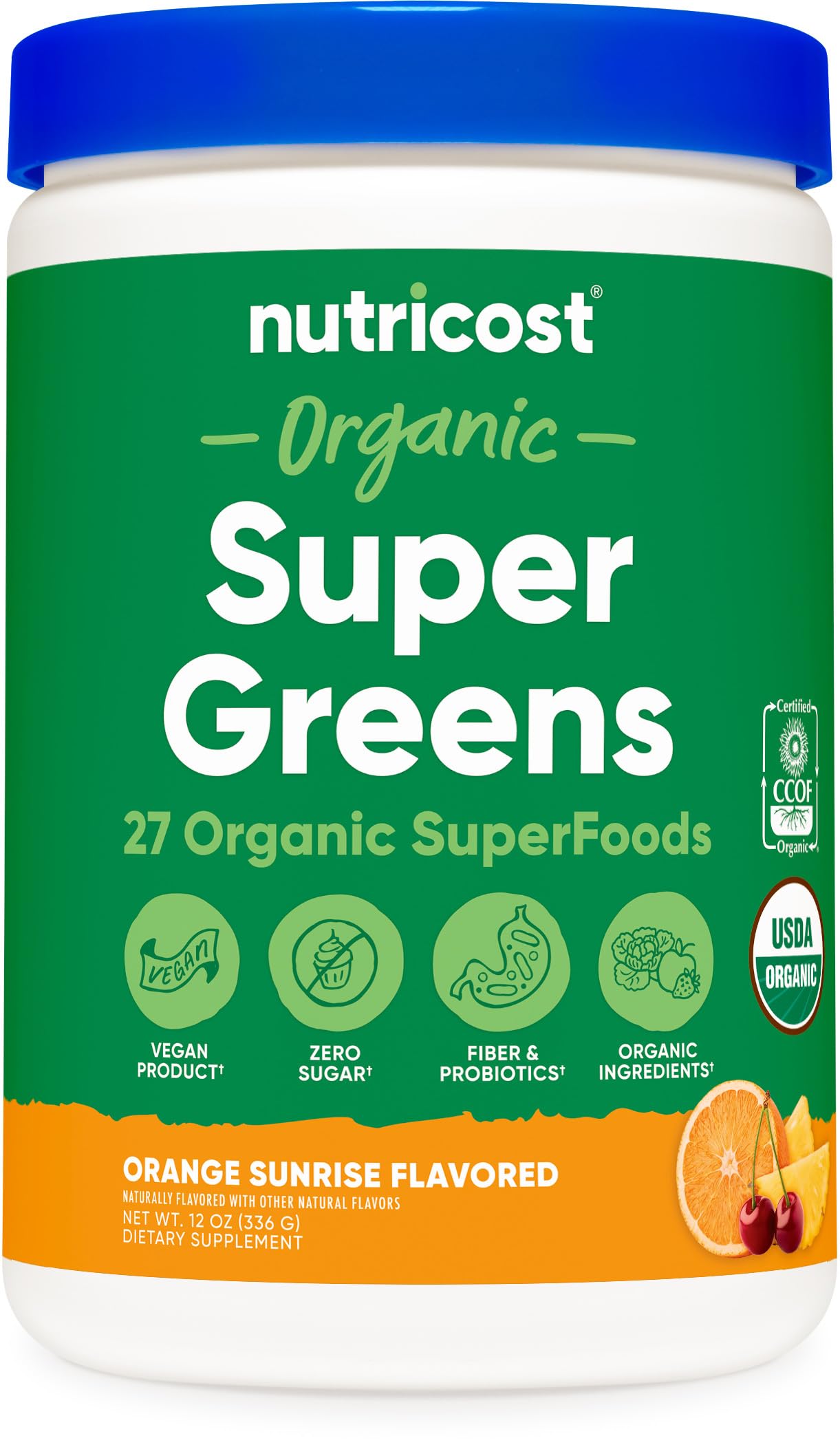 NutricostOrganic Super Greens Powder (30 Servings) Orange Sunrise Flavor - Superfood Supplement Drink Mix