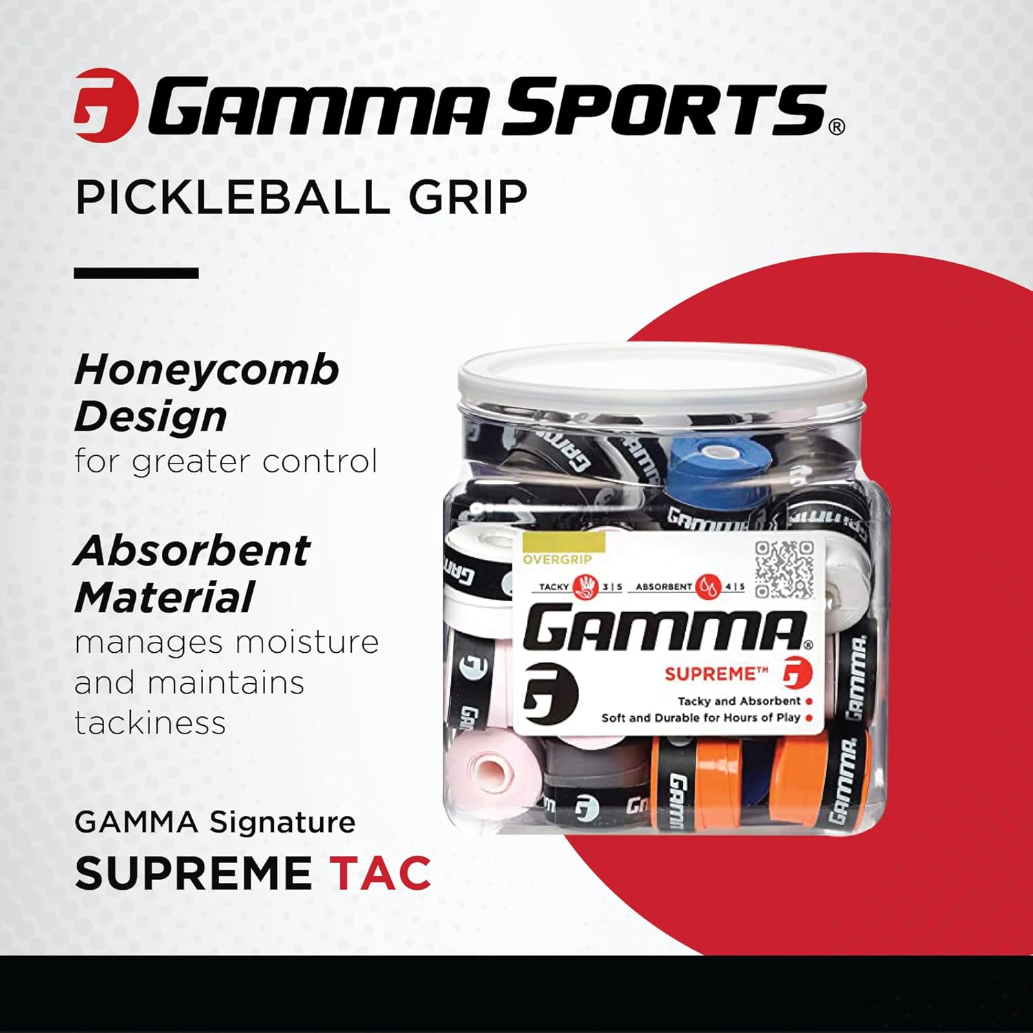 Gamma Sports Supreme Overgrip for Tennis, Pickleball, Squash, Badminton, and Racquetball Racquets, Multiple Pack Sizes and Colors