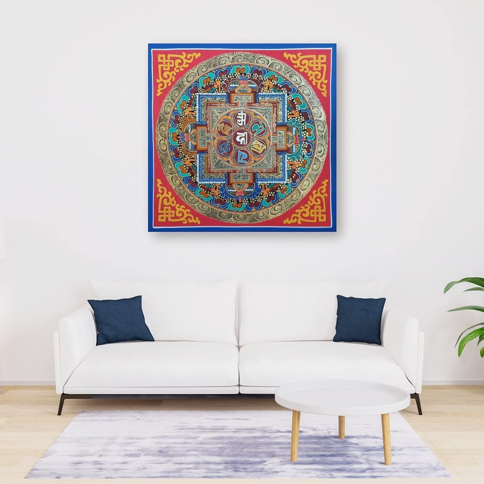 Poster tibetano Om Mane Padme Hum Mandala Buddhismo Religione Meditazione Poster Decorazione per la casa Decorazione da parete Camera da letto Decorativa Estetica 70 x 70 cm