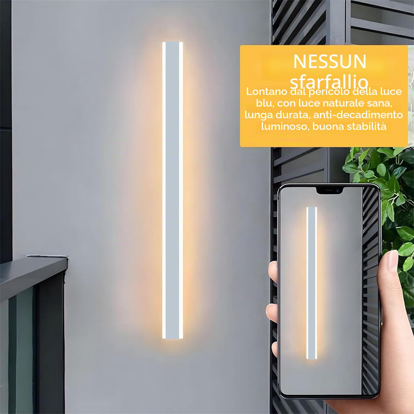 LED Bianco Lampada da Parete Lunga Villa Esterni Luce da Parete IP65 Impermeabile 3000K/4000K/6000K Applique da Parete Moderna Semplice Giardino Illuminazione Parete Portico (Luce Neutra,150cm)