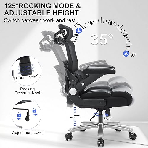 Miniatura 7 de Silla de oficina ergonómica resistente de 500 libras, silla de escritorio grande y alta con soporte lumbar ajustable, reposacabezas 3D, respaldo