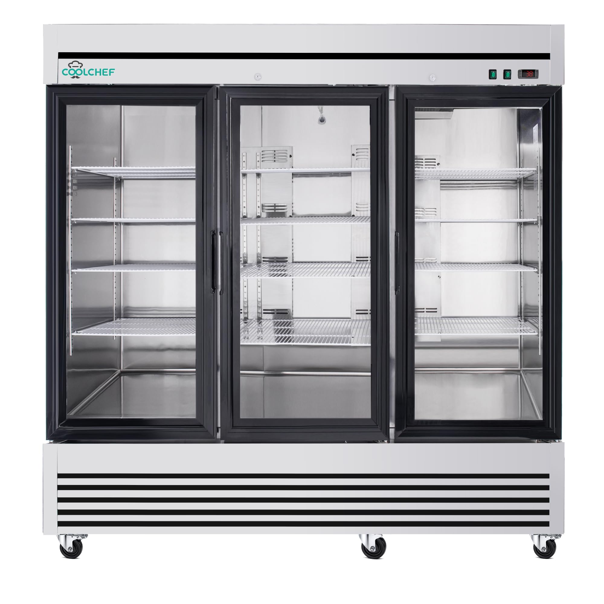 81" Commercial Freezer, Upright Freezer, 3 Glass Door, -8℉~0℉, 72 Cu.Ft Stainless Steel Reach-in Freezer with 12 Shelves for Restaurant Bar Garage, ETL and DOE Approved