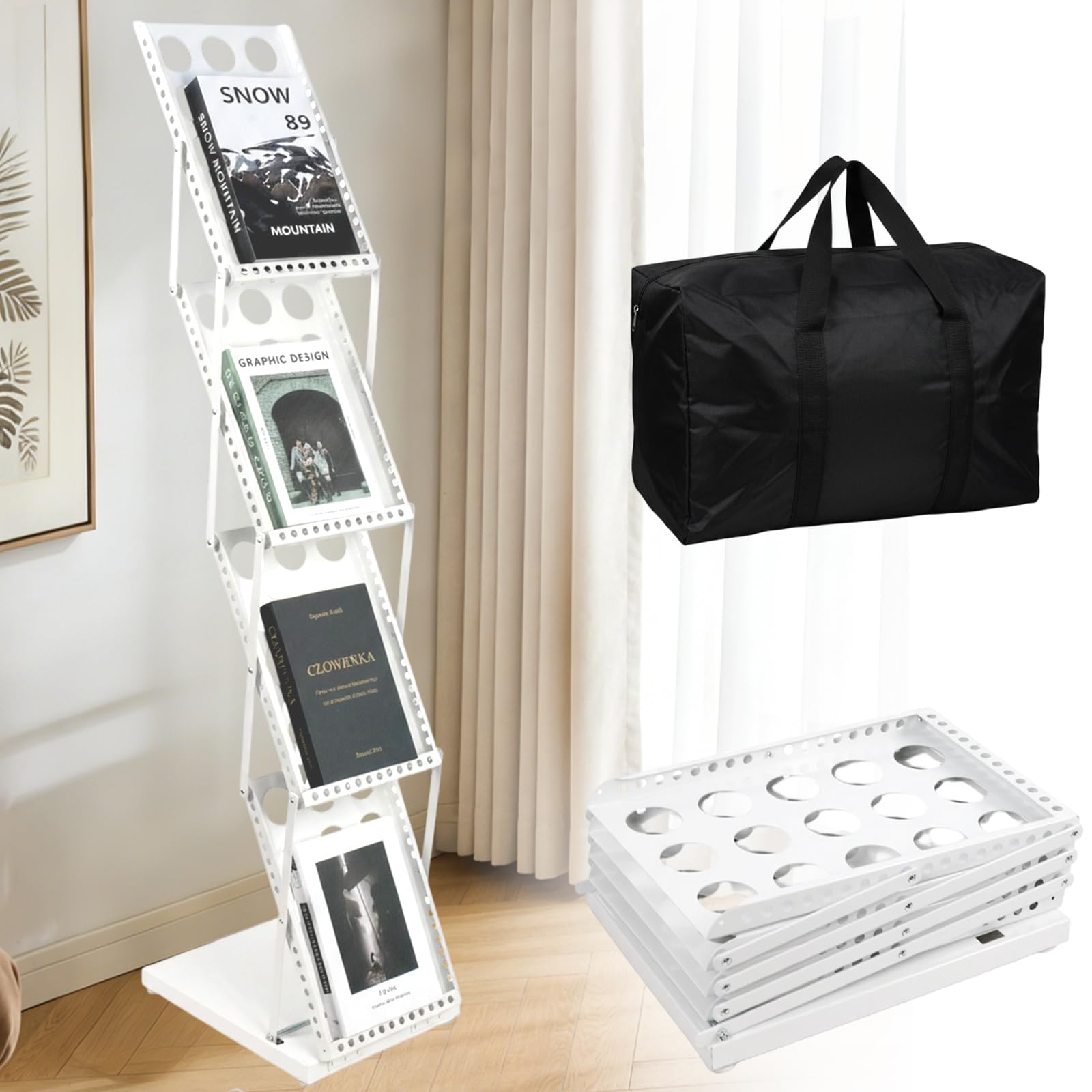 Magazine Brochure Display Stand, Portable Folding Magazine Rack Exhibition