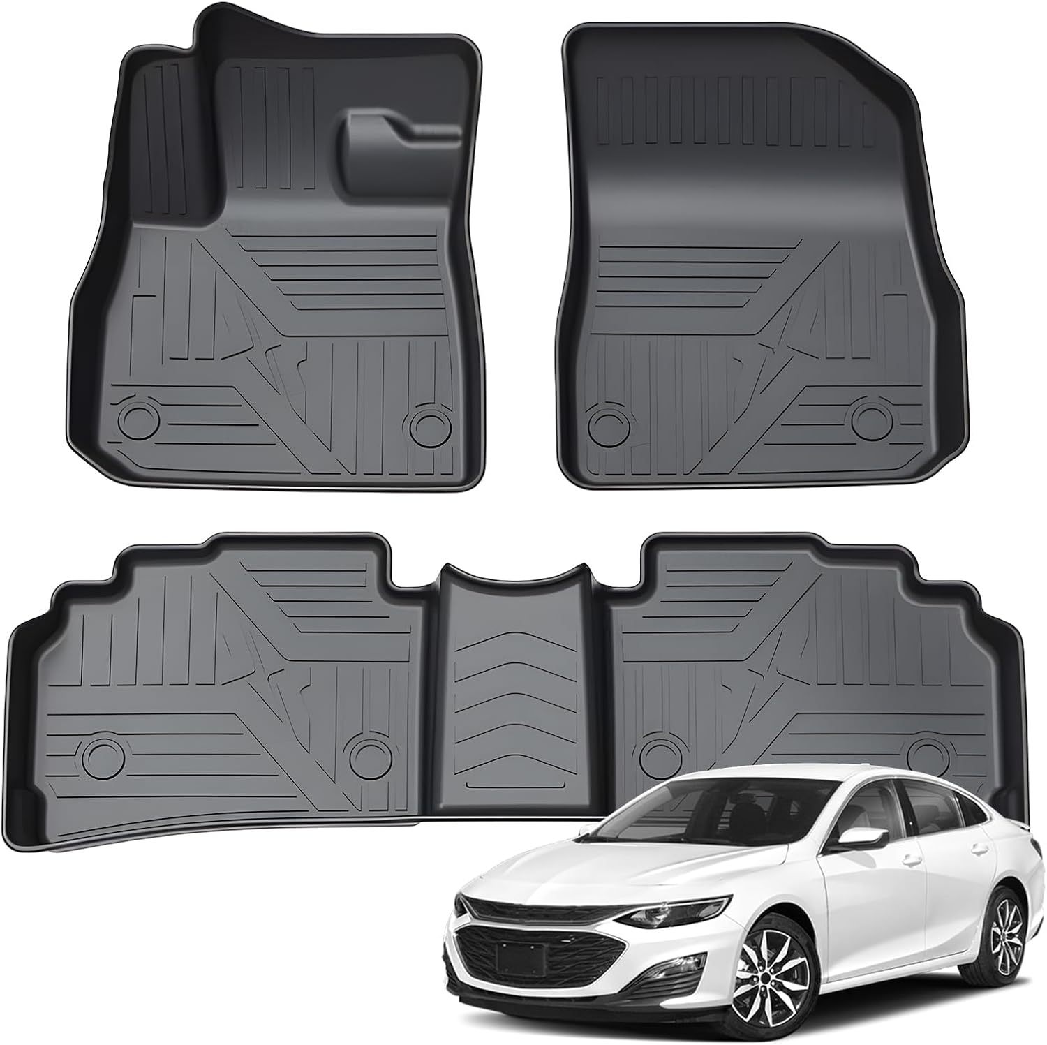 KUST Floor Mats for Chevy/Chevrolet Malibu 2016-2025, All Weather Floor Liners TPE Front Rear 2 Row Car Mats for Malibu Accessories High Edge Non-Slip