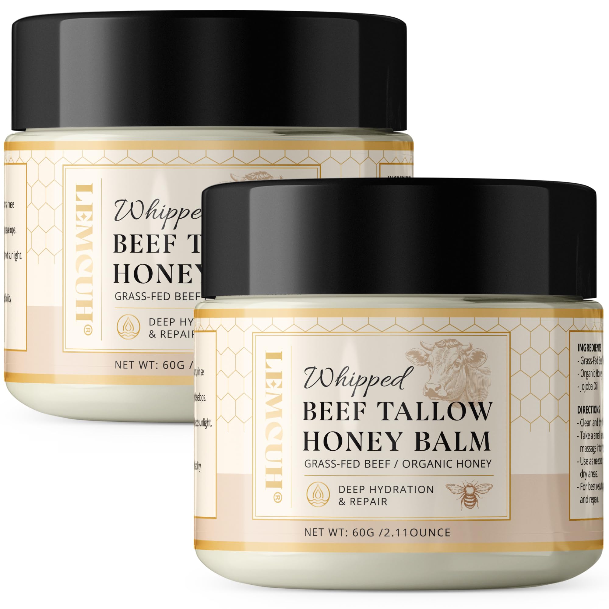 Beef Tallow Skincare Moisturizer for face: 100% Grass Fed Whipped Beef Tallow Face Cream With Organic Raw Honey, Jojoba Oil, Vitamin E - Moisturizer for Face Body for Mature - Dry Eczema or Sensitive Skin Women Men (120 G)