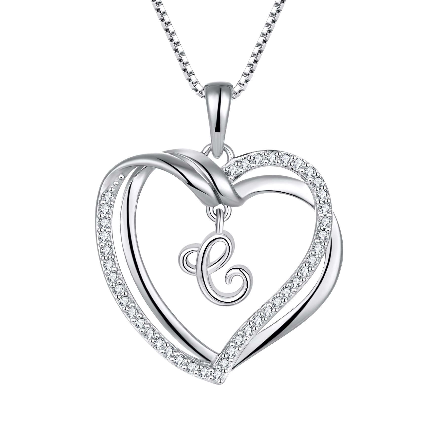 Starchenie Heart Initial Necklace for Women S925 Sterling Silver Letters A-Z 26 Alphabet Pendant Necklace With AAAAA CZ