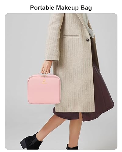 Vista 14 de Relavel Bolsa de maquillaje de viaje con espejo LED, estuche de tren de cosméticos con espejo iluminado, bolsa organizadora portátil para 01-Negro