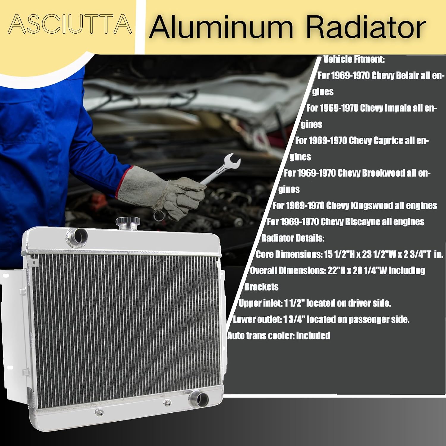 3 Row Aluminum Radiator For 1969-1970 Chevy Bel Air Impala Kingswood Caprice All Aluminum Radiators Cooler