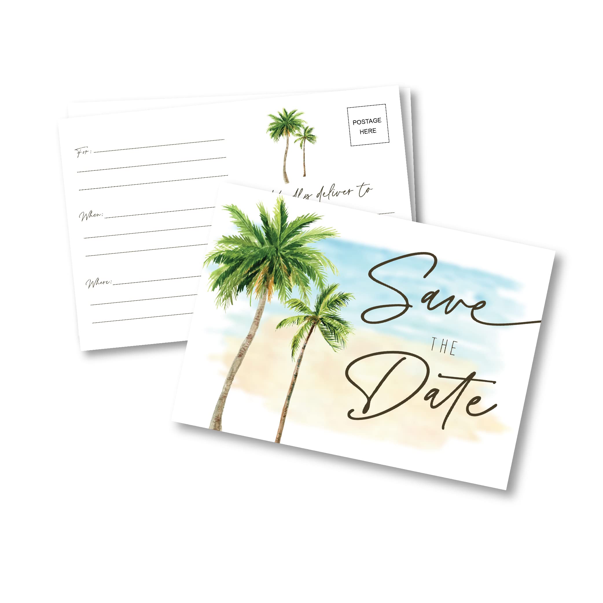 Your Main Event Prints Beach Palm Tree Wedding Save The Date Card Invitation Invite 50 Pack