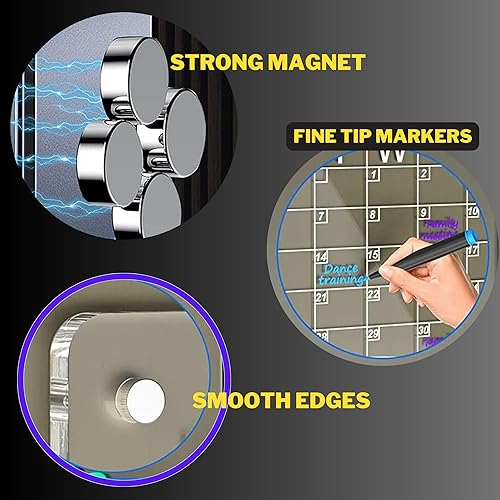 Miniatura 4 de 2-1 pizarra magnética de borrado en seco, tabla de tareas esenciales de apartamento, planificador diario  6 marcadores magnéticos de borrado en