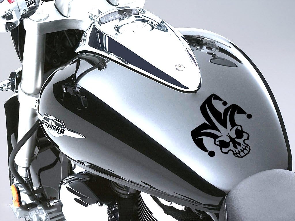 SKULL JOKER Motorbike Fuel Tank Sticker Car Decal 100mm x 115mm - Graphite Black