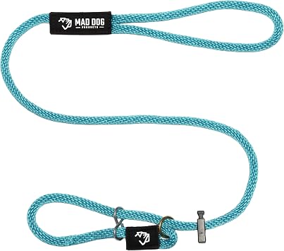 Mad Dog Products Easy Leader Dog Leash 3/8" x 4 Aqua Signature Rope - Made in USA Slip Lead with Figure 8 Attachment