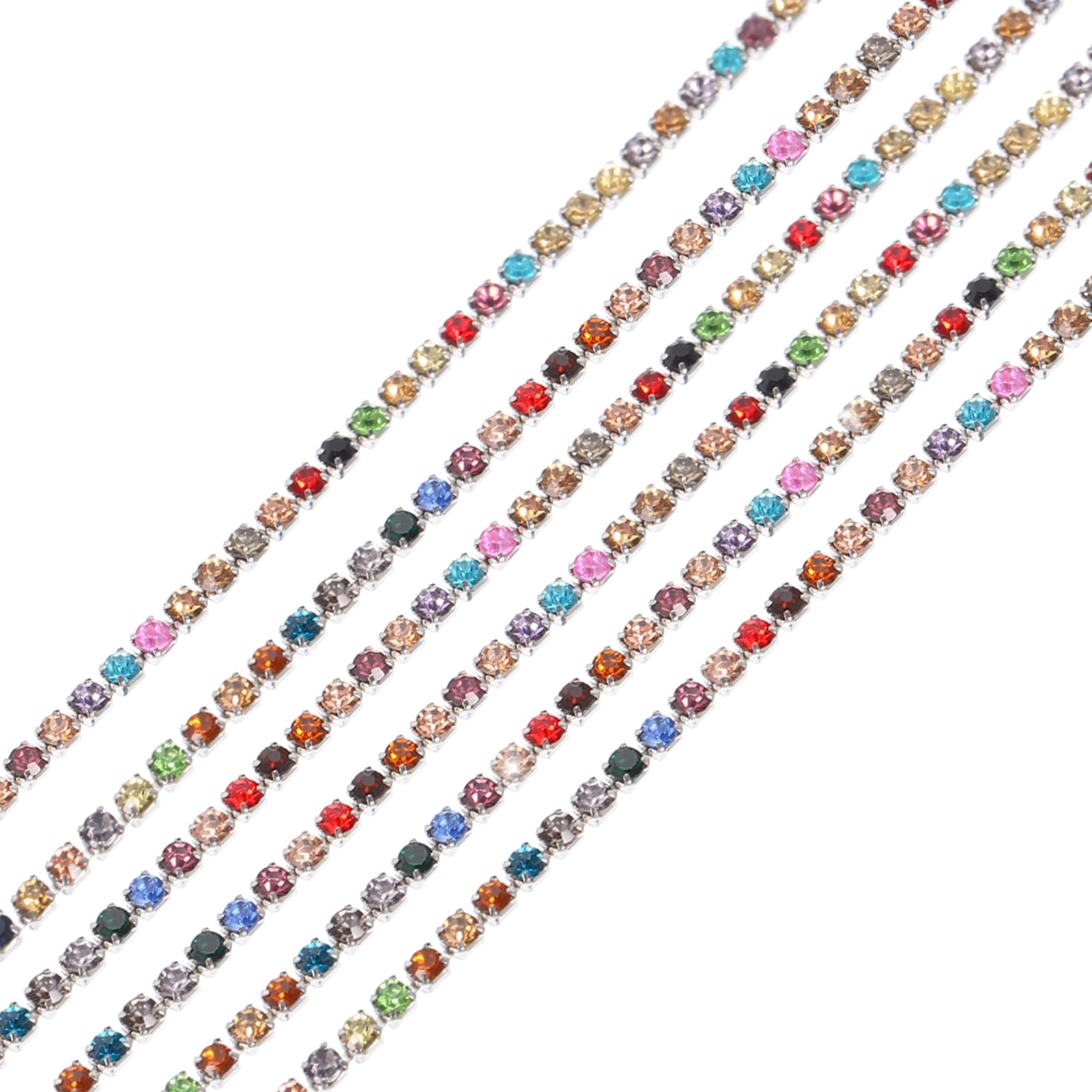 QUARKZMAN 11 Iarde 2mm Cristallo Strass Diamante Catena Chiusura Coppa Rifinito Catena per Cucire Artigianato Gioielli Fai da Te Decorazioni Matrimoni Arcobaleno
