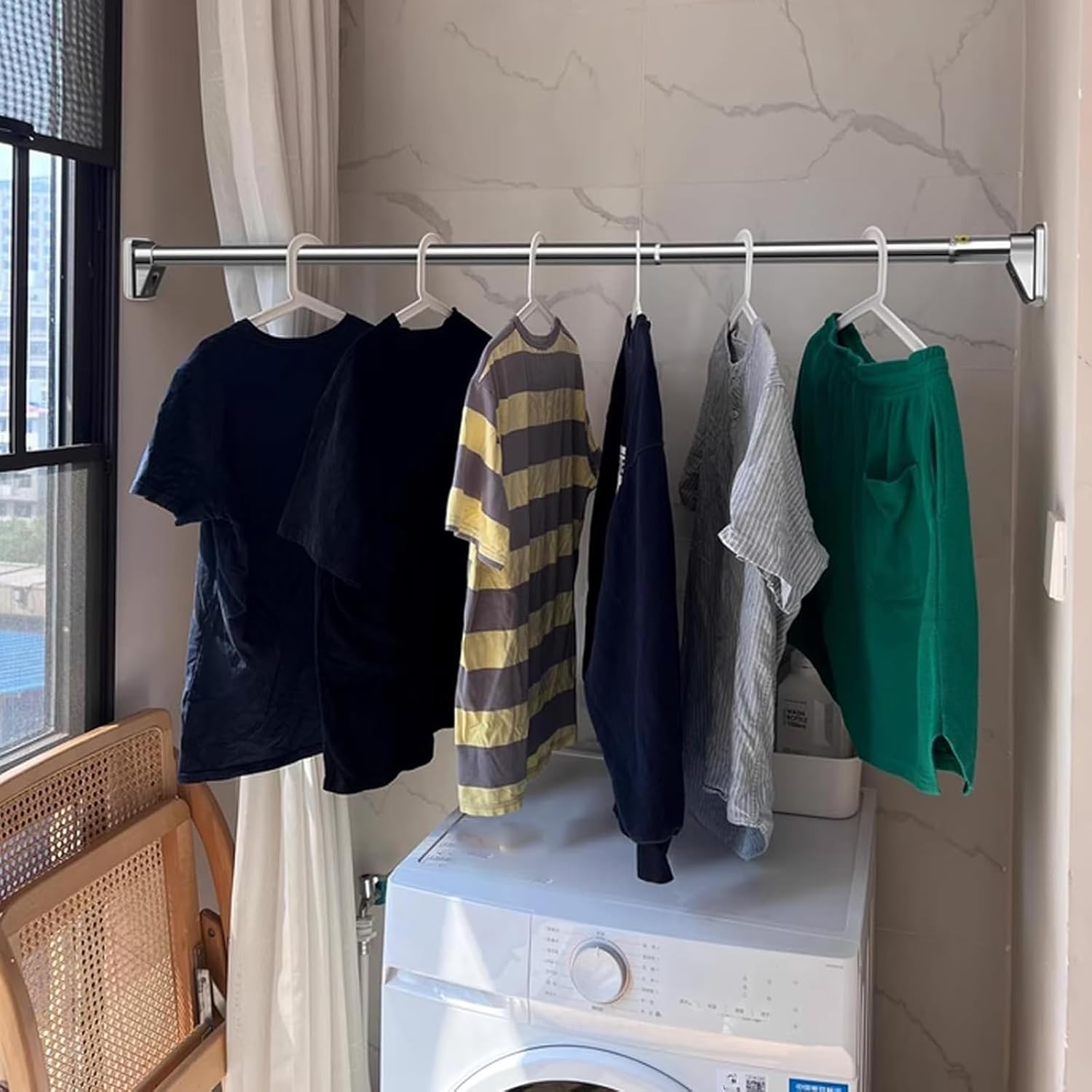 Closet Tension Rod, Adjustable Clothes Hanging Bar, Non-Slip Spring Tension Curtain Rod No Drilling Stainless Steel Curtain Rod Use Bathroom Kitchen 3.3~4.0m/129.9~157.5in