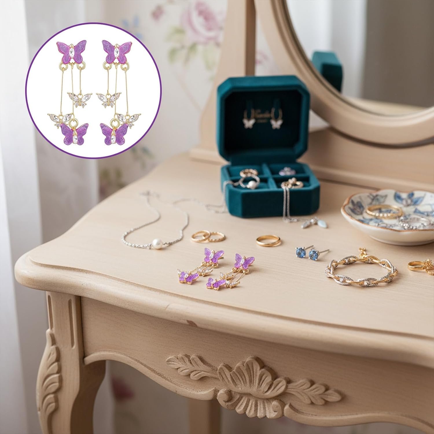 1 Pair Purple Butterfly Earrings with Long Tassel, Elegant Purple Earrings for Women, Butterfly Dangle Earring for Women Gifts - Image 3