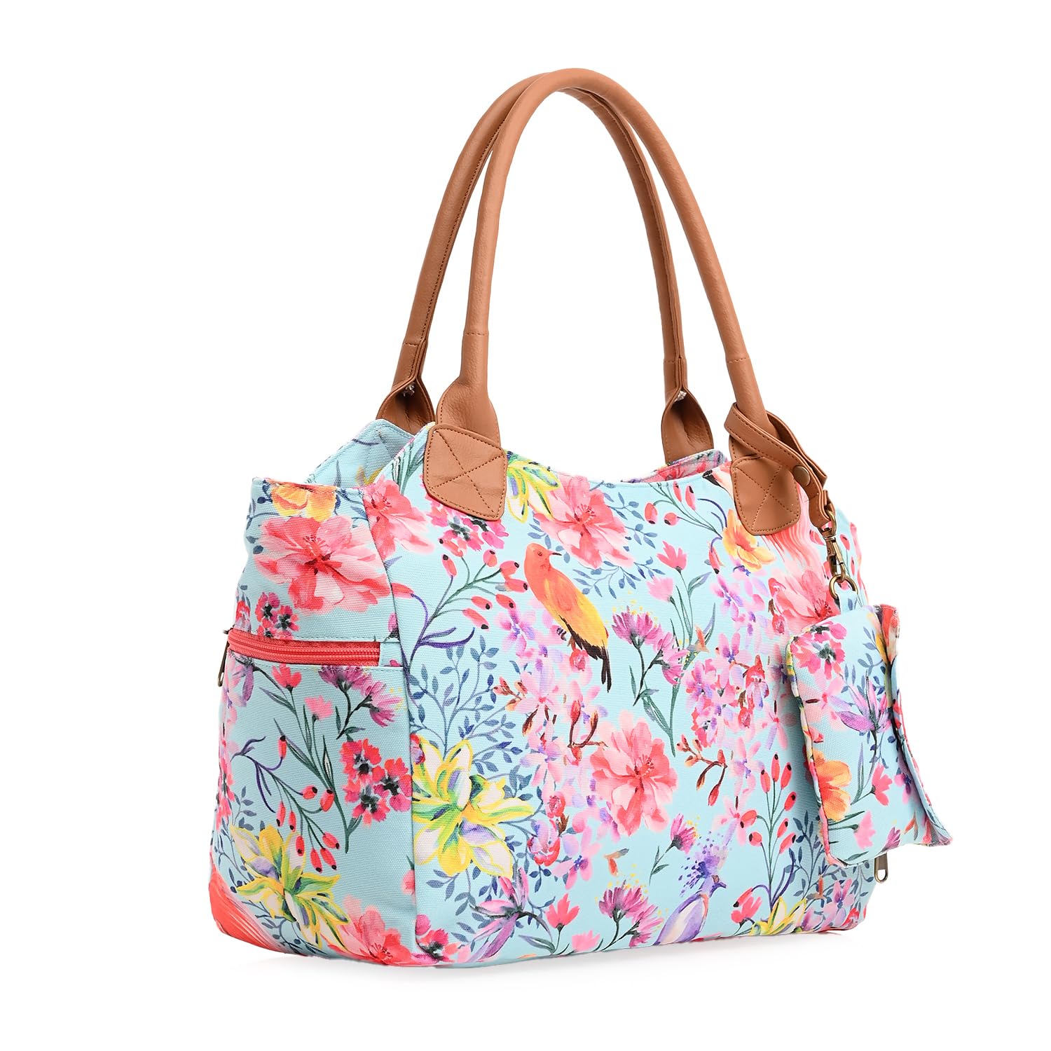Summer Floral Printed Women Handbag | Top Handle Bag | Spacious Handbag For Women | Multiple Compartment | Ladies Handbag With Shoulder Straps Pack of 1 Bag (Multi Colour)-image-32