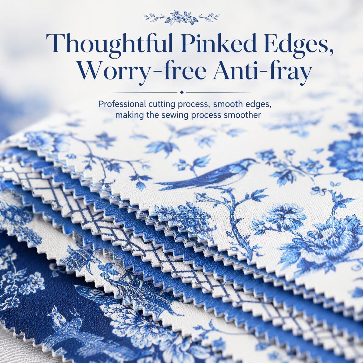 42PCS 2.5x39 Cotton Jelly Roll Fabric - Blue White Floral Quilting Sewing