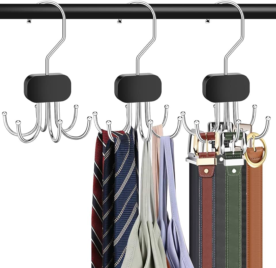 Belt Hanger for Closet, 3PCS Belt Organizer for Closet 360°Rotating Max 72 Belt, Tie Rack Hanger for Closet Tie Organizer for Clos