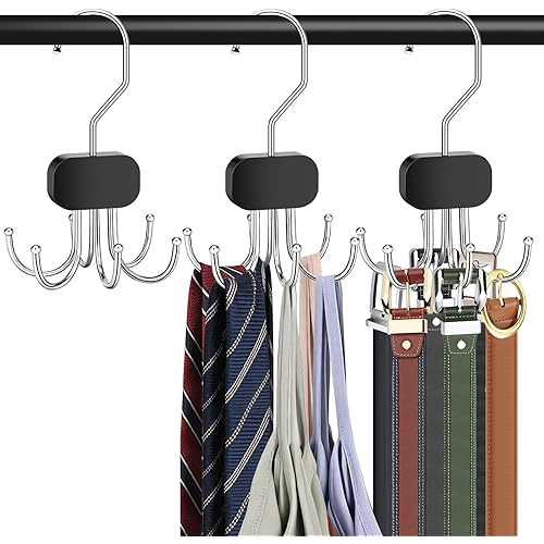 Belt Hanger for Closet, 3PCS Belt Organizer for Closet 360°Rotating Max 72 Belt, Tie Rack Hanger for Closet Tie Organizer for Closet Belt Holder for Closet for Belt,Tie,Tank Top,Bra,Scarf,Hat