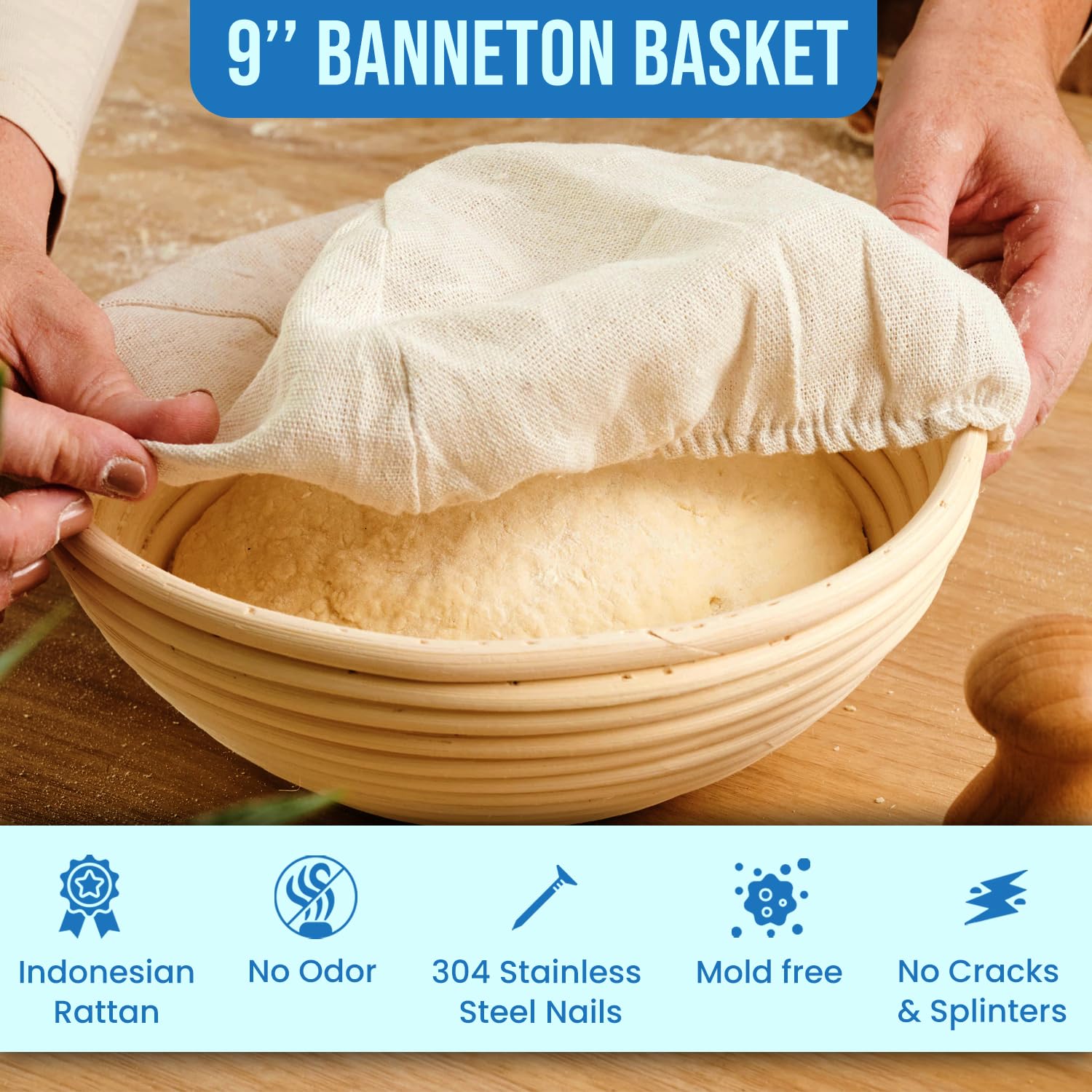 DoughCraft - Kit di pasta madre da 7 pezzi, lavabile in lavastoviglie, con cestino per banneton, prodotti per la cottura del pane a lievitazione naturale e strumenti per la preparazione del pane