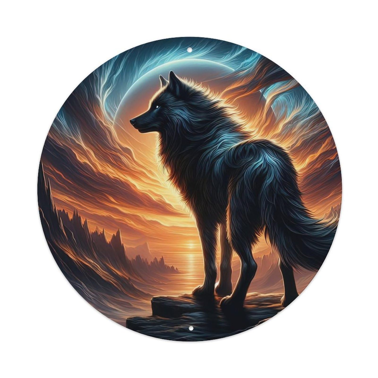 Animal The Wolf on The Mountaintop Artwork Metal Tin Sign