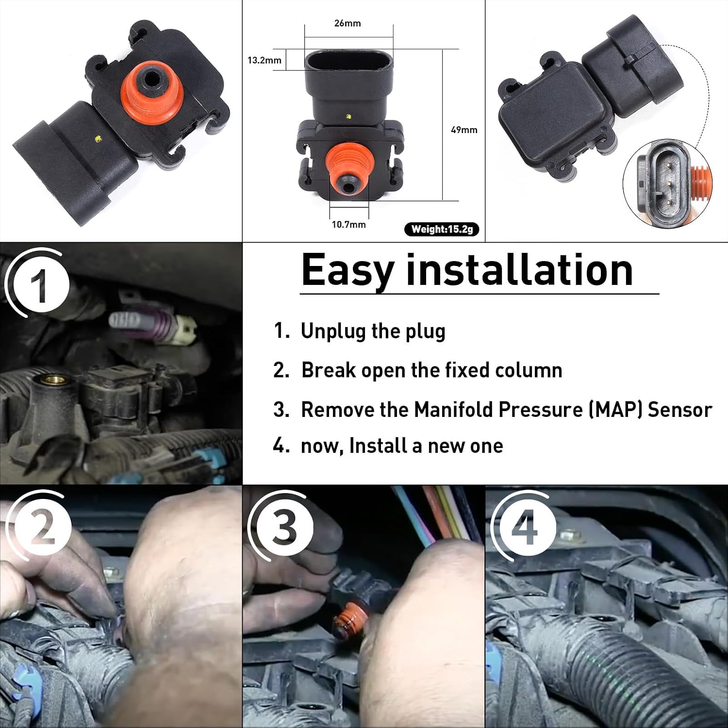 19207559 Barometric Pressure Sensor Compatible with Chevrolet Silverado 3500 2001-2005 6.6L,Silverado 2500 2001-2005 6.6L.Compatible with Gmc Sierra 3500 2001-2005 6.6L,Sierra 2500 2001-2005 6.6L