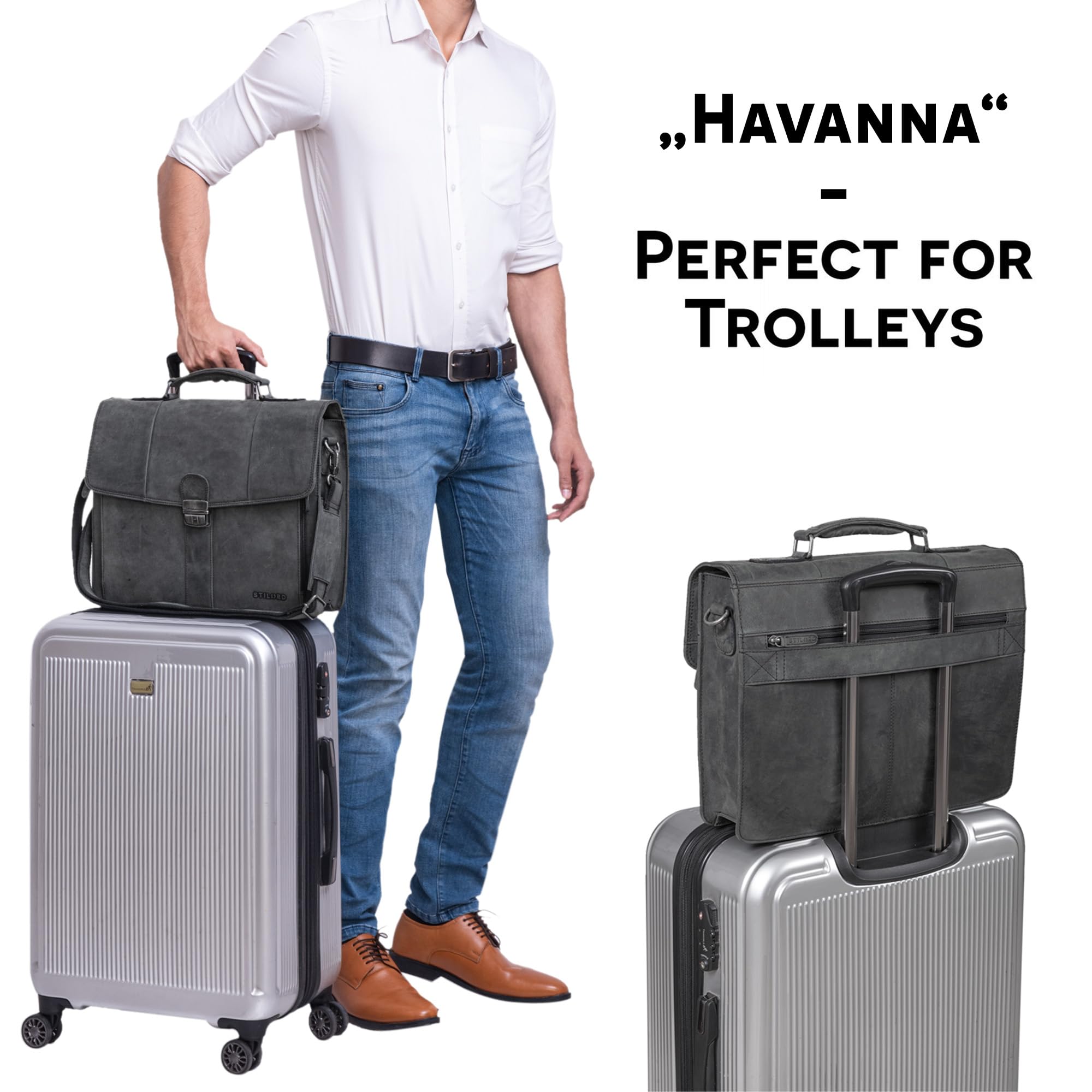STILORD Havanna Maletín Clásico de Cuero para Hombre y Mujer Bolsa Bandolera Grande A4 de Oficina Trabajo Llave y Cerradura Bolsa de Hombro Color:Zamora - marrón