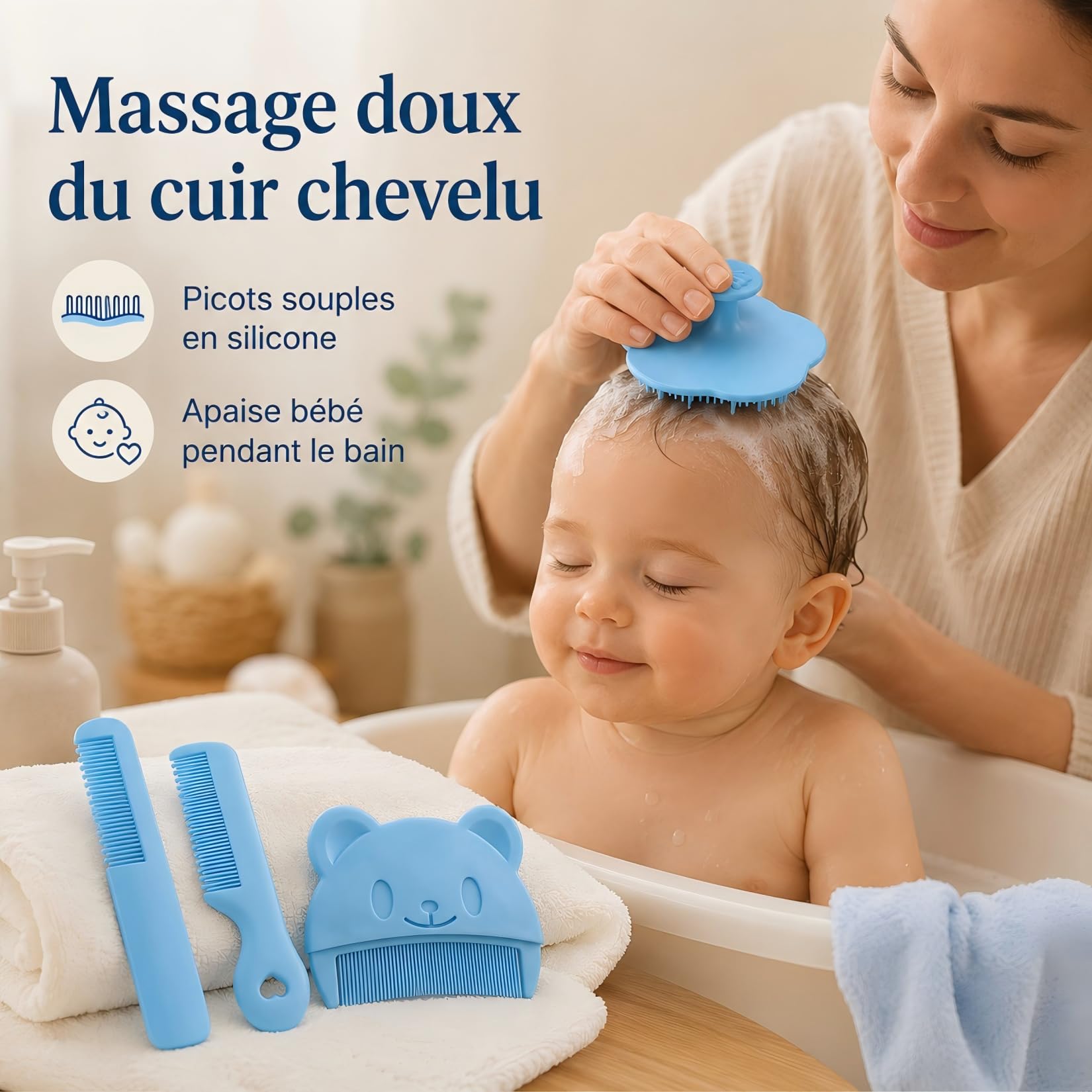 Lot de 4 Brosses et Peignes pour Bébé, Peigne Doux Anti-Croûte de Lait, Brosse à Cheveux Bébé, Peigne Anti-Croûte Efficace, Aide au Nettoyage et Massage Doux du Cuir Chevelu pour Nouveau-Nés et Bébés